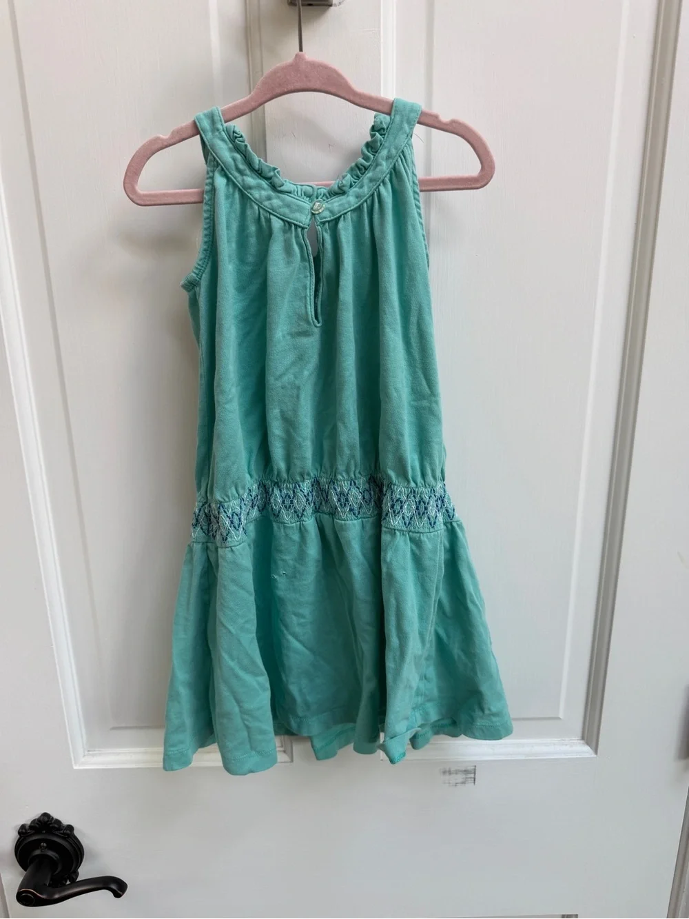 Gymboree Girls 4 Teal Green Ruffled Tank Dress with Embroidered Waist